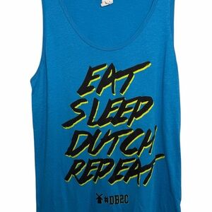 Dutch Bros XL Vintage Blue Graphic Tank Top #DB2C “Eat. Sleep. Dutch. Repeat.”